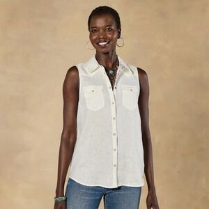 Sundance NWT Willow Linen Sleeveless Top XL White Western Cowgirlcore Country‎